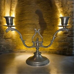 Vintage pewter candelabra / candle stick holder. Made in Italy good condition